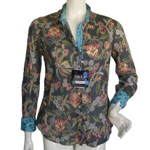 new GEORG ROTH Blouse, S, Floral, Long sleeve, Crinkled look, Convertible sleeve